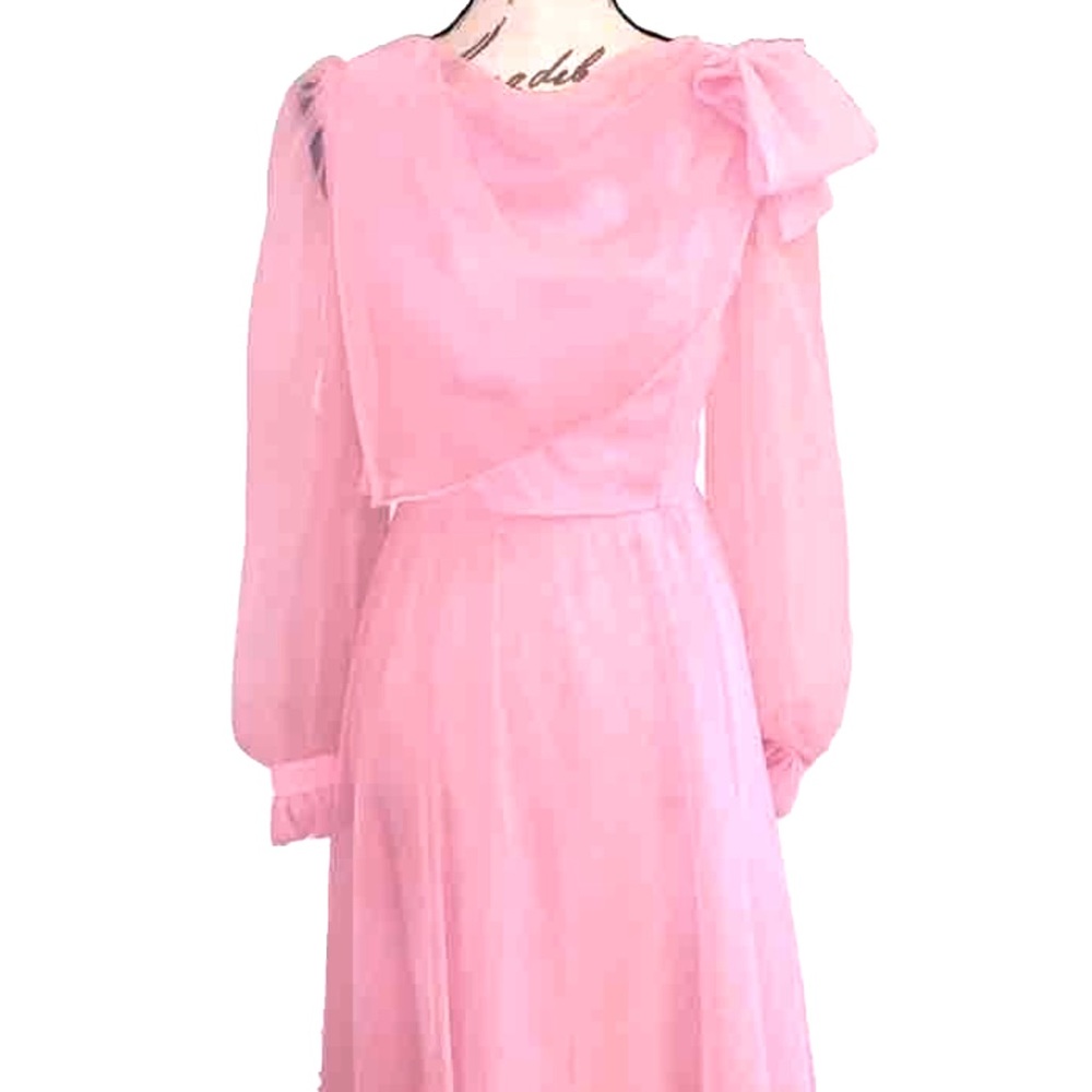 💕Vintage 80s Sweet Pastel Pink Chiffon Prom Dress